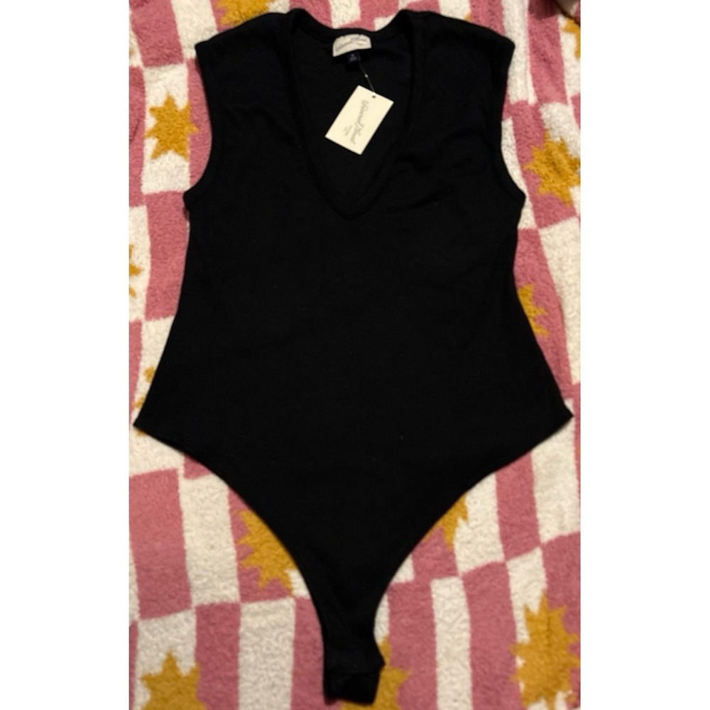 NEW Universal Thread Black Ribbed Sleeveless V‎ Neck Bodysuit, Size XL